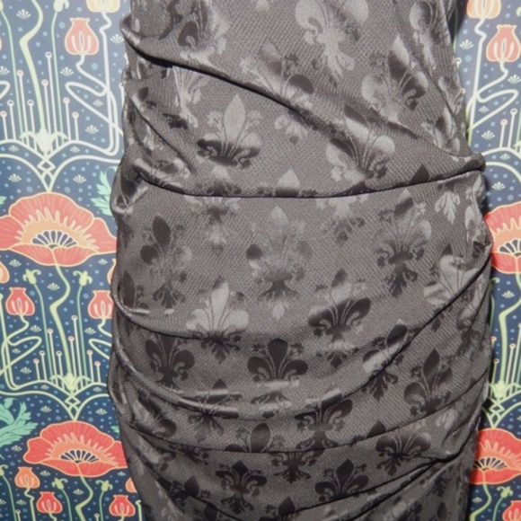 Nicole Miller Collection One Shoulder Dress Black Fleur De Lis Jacquard Cocktail - Picture 4 of 6